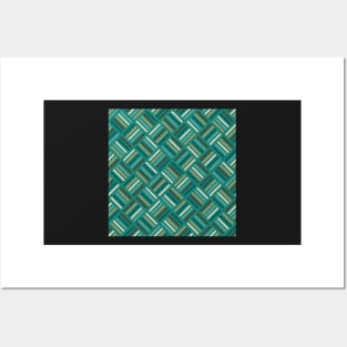 Herringbone Pattern Cobalt and Teal Posters and Art